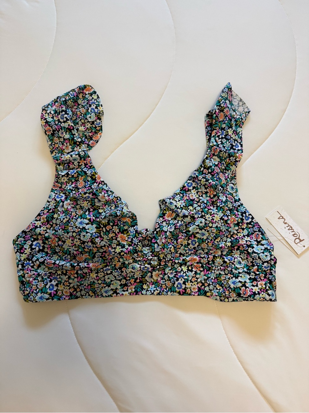 Raisins Floral Bikini Top - Black with Multicolor Flowers